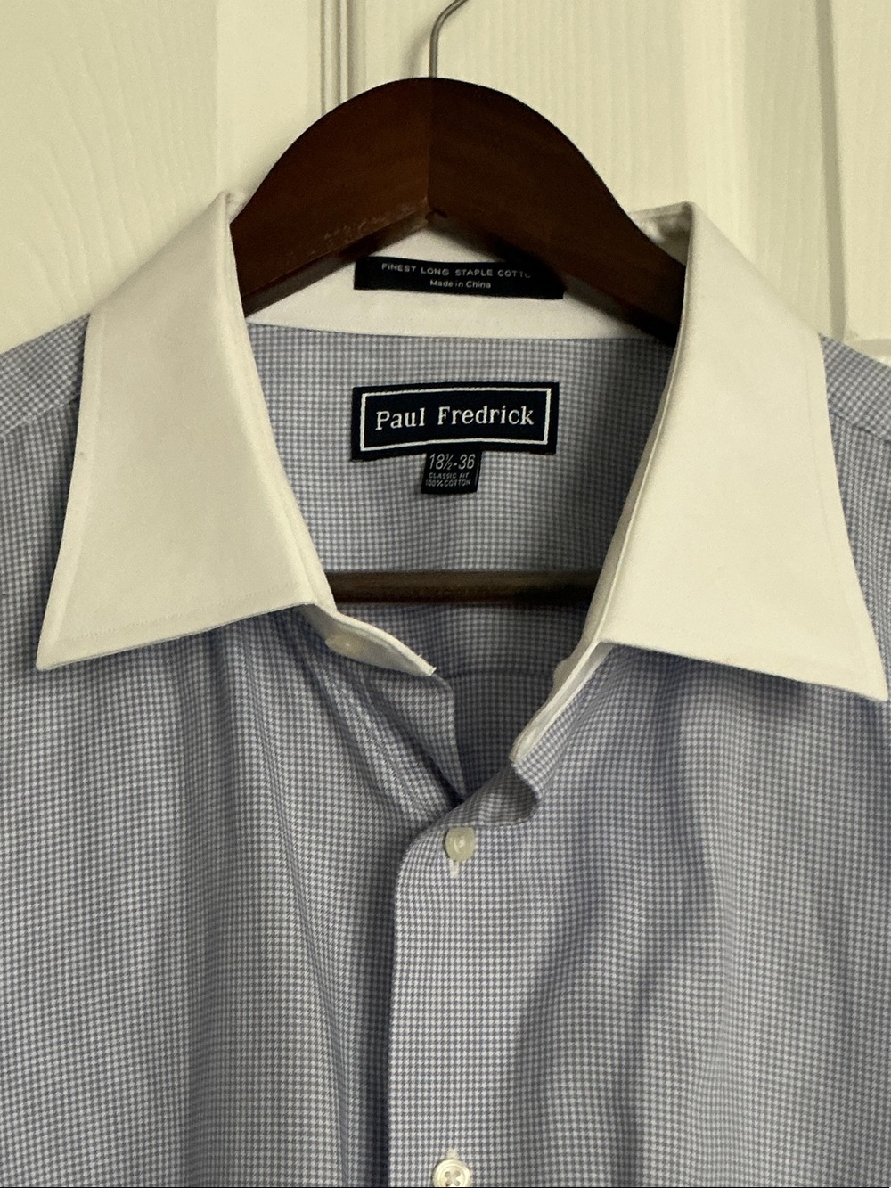 Paul Fredrick Blue Micro-Check Dress Shirt with White Spread Collar